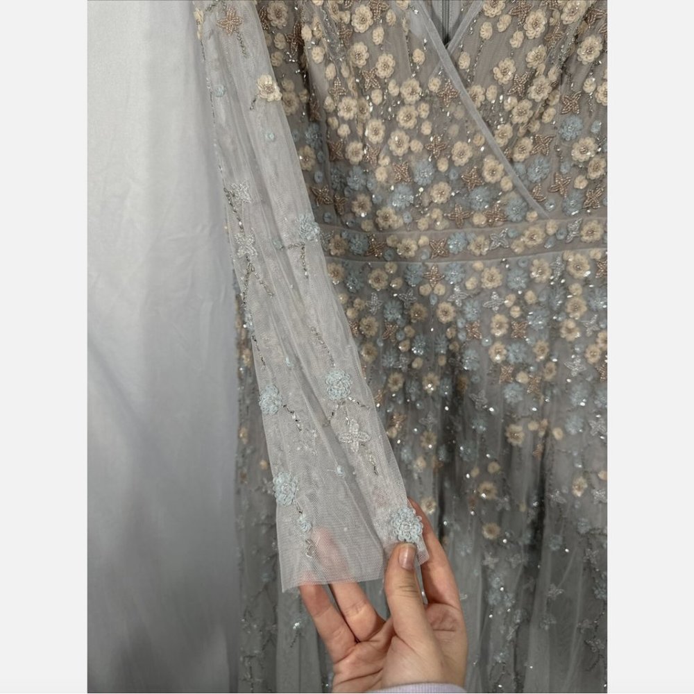 NWT $798 Mac Duggal [ 14‎ ] Embellished Wrap Over Illusion Long Sleeve Gown Q635 - Picture 12 of 16